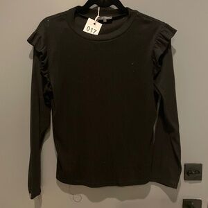 Black long sleeve top with ruffles on shoulders